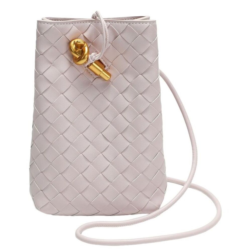 Tiffany & Fred Paris Handwoven Leather Mini Bucket Bag, Pink